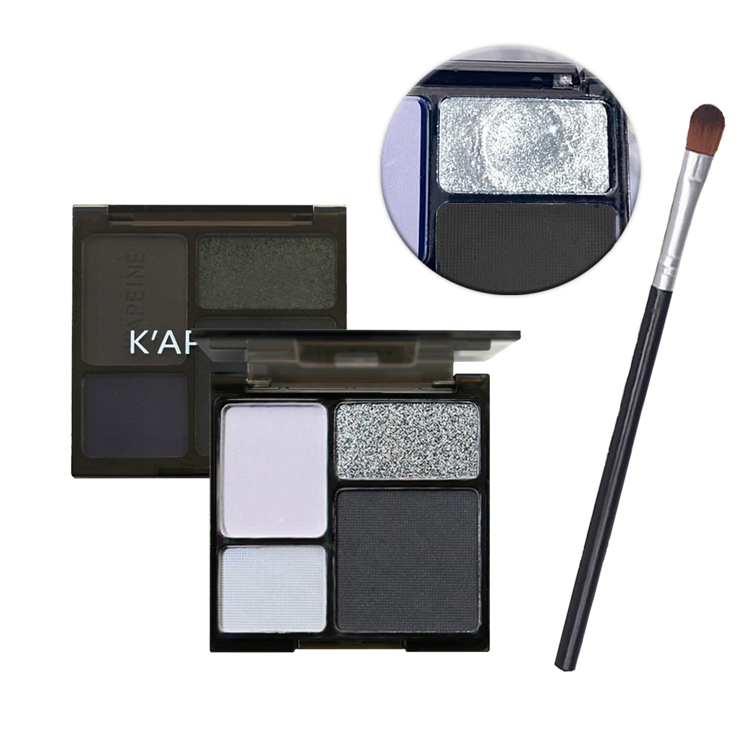 LYNTYAOU Black Silver Smoky Eyeshadow Palettes Goth Eye Shadow Palette, Gray Cool Make-Up Palettes Shimmer for Women Glitter Make up Set, Festival Eyeshadows 4 Colour, Long Lasting Highly Pigmented with Brush