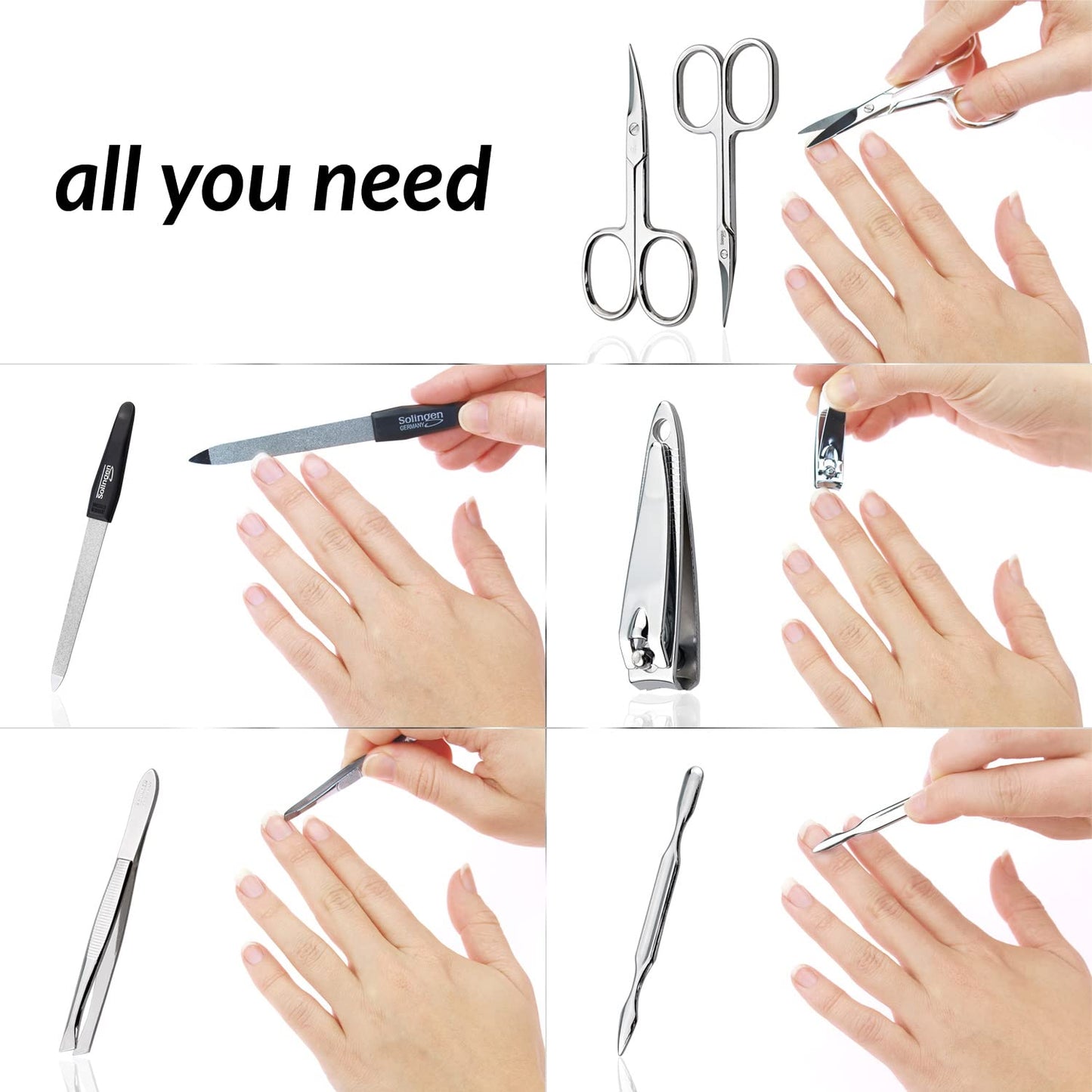 marQus Solingen Manicure Set for Women & Men - 7-Piece Pedicure Kit Made in Germany with Nail Nippers - Elegant and Handy Fashion Leather Case - Ideal as a Gift, for Travelling or Home Use, Carbon