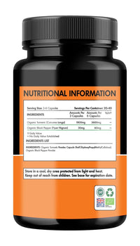 SASH Vitality Sash Vitality Organic 3600mg Turmeric Curcumin with Black Pepper & Ginger | 120 Vegan Turmeric Capsules High Strength | Supports Joints | Immune System Support | Soil Association Certified Organic UK