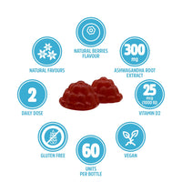 VITALDIN Ashwagandha Gummies – 300 mg Ashwagandha Root Extract KSM-66 & 1.000 IU Vitamin D2 – 60 Chewable Gummies (1 Month Supply) Berries Flavour – Anti-Stress adaptogen; Calm and Relaxation – Vegan