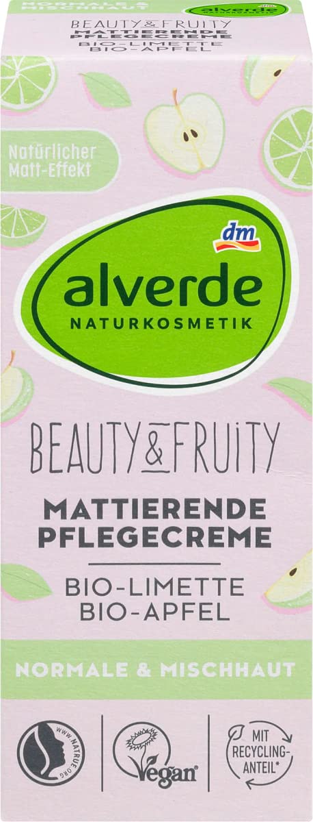 Alverde Natural Cosmetics Beauty & Fruity Day Cream - Matte Care Cream with Organic Lime and Organic Apple, 50 ml