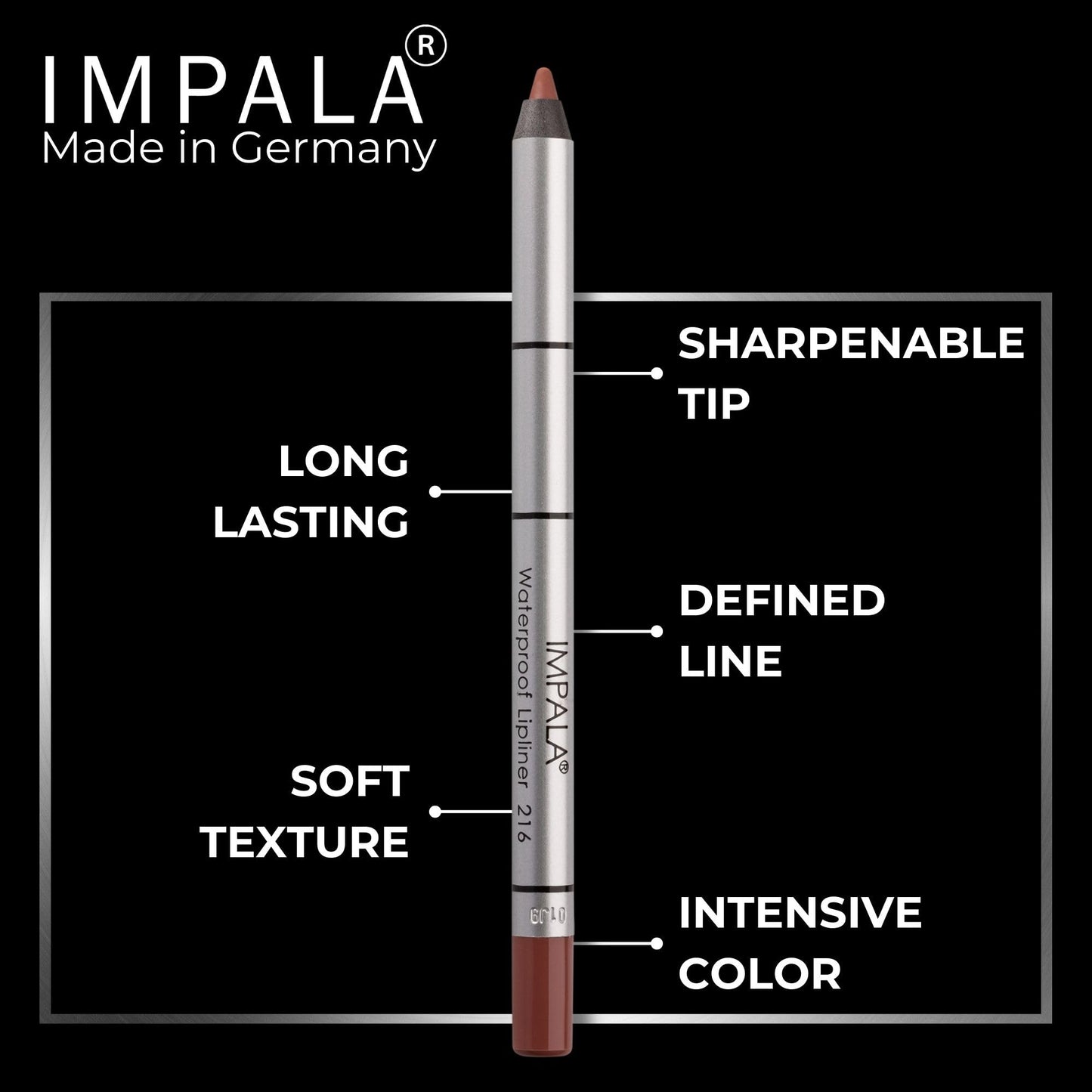 IMPALA | Creamy Waterproof Lip Pencil Cinnamon Color 216 | Permanent Lip Liner | Waterproof Lip Pencil | Long-lasting Lip Liner | Volumizing Effect