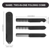 Vayfoni 2-in-1 Folding Pocket Comb for Men - Fine Tooth & Wide Tooth Beard Combs - Flip Design Travel Comb for Hair, Mustache & Beard Grooming - Portable Styling Tool (Black)