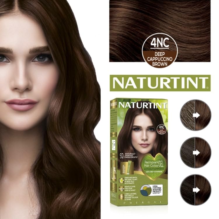 NATURTINT Naturtint Permanent Hair Colour, 4NC Deep Cappuccino Brown, Plant Enriched, Ammonia Free, Long Lasting Grey Coverage and Radiant Colour, Nourishment and Protection