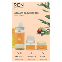 REN Clean Skincare REN Radiance Ultimate Glow Heroes Starter Kit, Ready Steady Glow Daily AHA Tonic 100ml, Dark Circle Eye Cream 5ml, Glow Daily Vitamin C Gel Cream 15ml, Gift Set