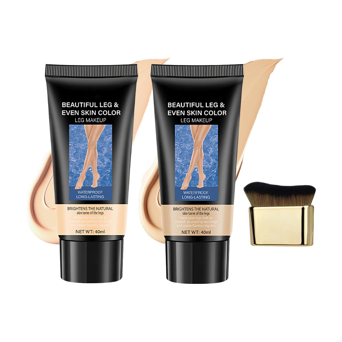 Kenmohuo 2pcs Body Coverage Perfector, Waterproof Leg Makeup, Tattoo Cover Up Cream All Over Complexion Perfect With Large Bevel Brush 48H Long Lasting Wear（Light and neutral colors）