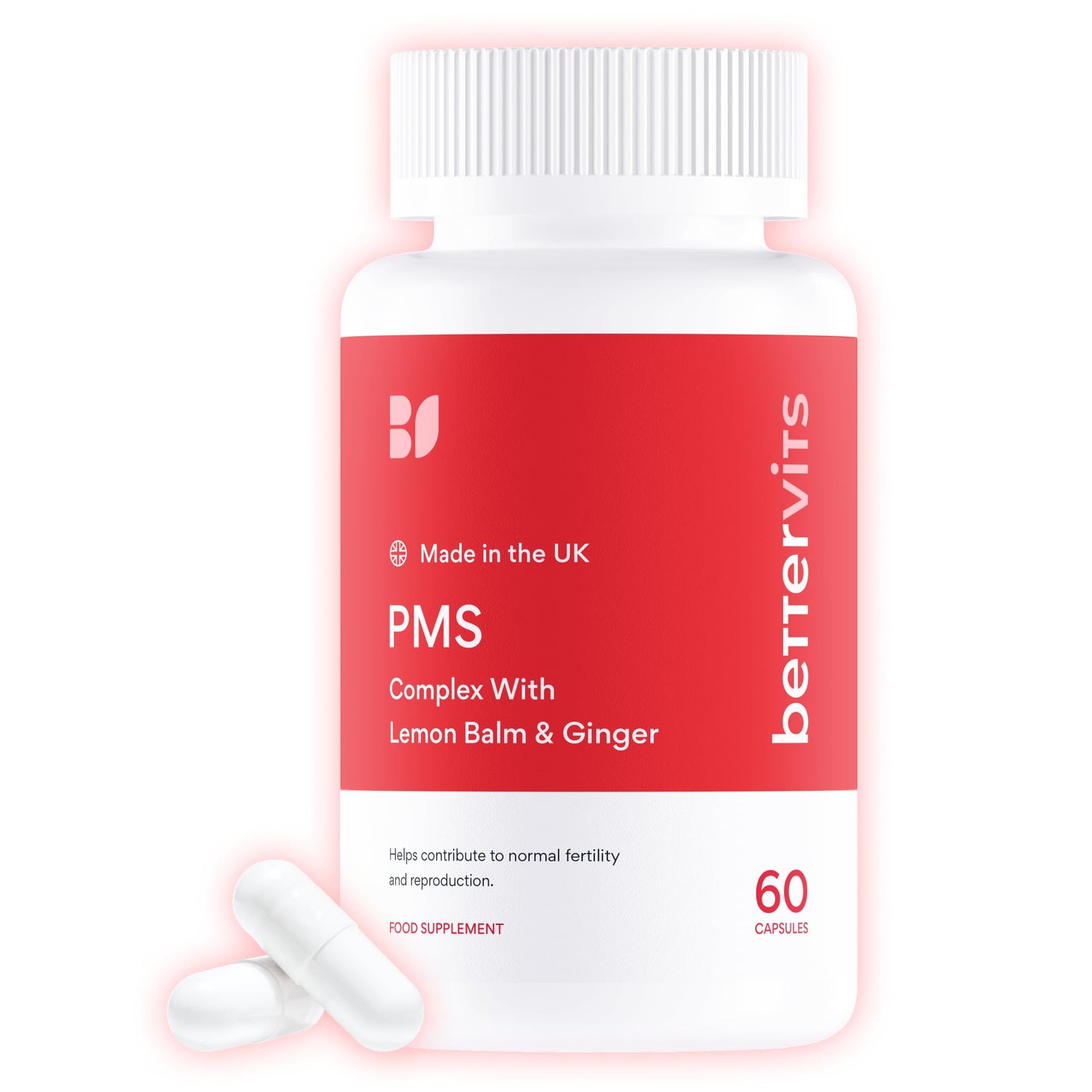 Bettervits PMS Complex with Lemon Balm & Ginger | Hormone Balance for Women with Ashwagandha | PMS Supplements for Women with Vitamin B5, B6, B12, D3, K2 | Female Support Supplements - 60 Capsules