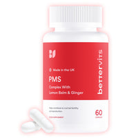 Bettervits PMS Complex with Lemon Balm & Ginger | Hormone Balance for Women with Ashwagandha | PMS Supplements for Women with Vitamin B5, B6, B12, D3, K2 | Female Support Supplements - 60 Capsules