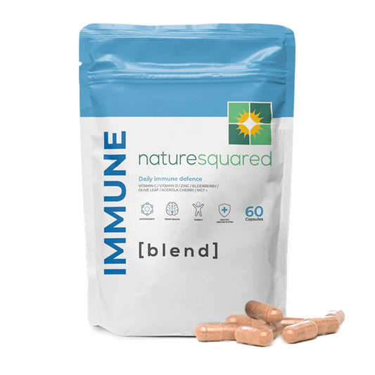 NATURE SQUARED Immune [blend]: Premium Immune System Booster - 60 High Strength 8-in-1 Complex - Loaded with Vitamin C, D, Zinc, Elderberry, Acerola Cherry, Olive Leaf, Black Pepper & MCT - Made in UK