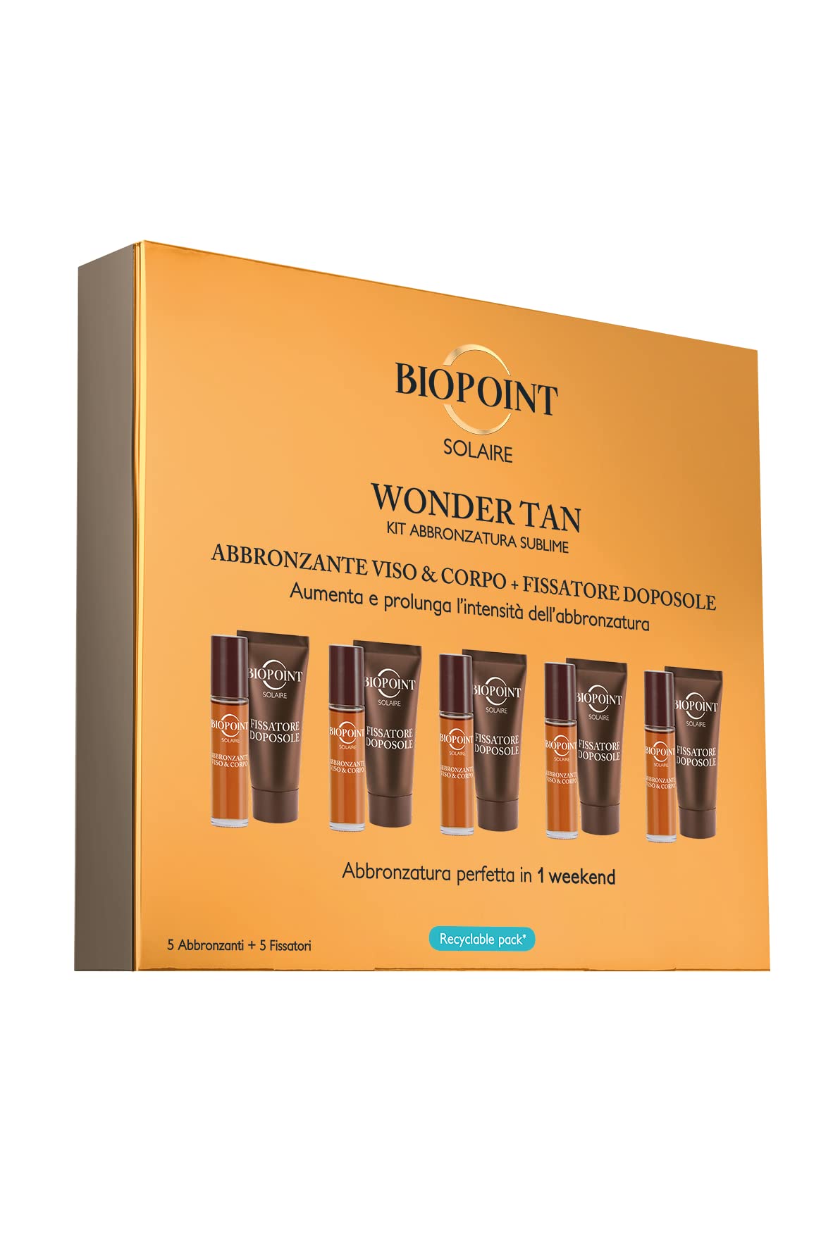 Biopoint Solaire Wonder Tan tanning set: tanning agent for face and body + aftersole attachment, 1 pack of 5 tanning agents (10 ml x 5) and 5 fixers (20 ml x 5)