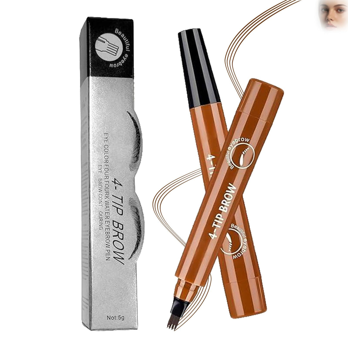 ZoeyShine Waterproof 4-Fork Brow Pen, Smudge-Proof Eyebrow Pencil for Realistic Hair Strokes, Long Wear Brow Marker for Shaping Arches, Filling Gaps and Creating Natural Looking Brows(Light brown)
