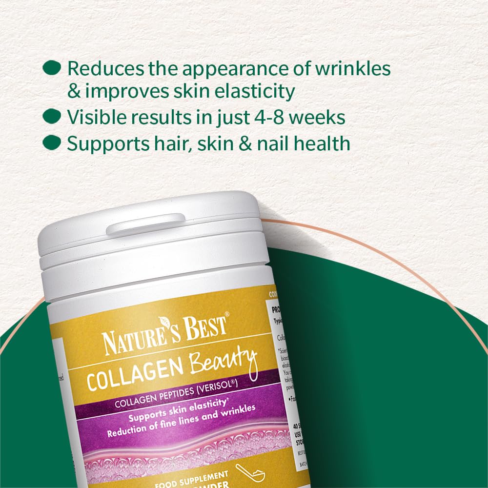 NATURE'S BEST Nature's Best Collagen Beauty Powder - Supports Skin Elasticity & Reduces Fine Lines - Taste-Free, Fast Dissolving Collagen Peptides - UK Made - 100g, 40 Servings
