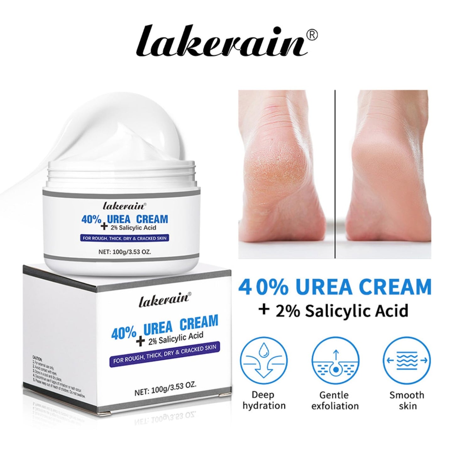 NLFOX 40% Urea Cream - 100g Cracked Heel Repair Cream For Elbows Knees Feet And Hand - Smooth Moisturize Urea Foot Cream With Foot And Body Care - Maximum Strength Callus Remover For Dry And Hard Skin