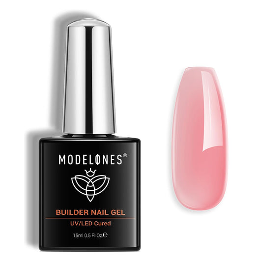 Modelones Nail Builder Gel, Jelly Pink Builder for Nails, Hard Gel Nail Strengthener Extension Rhinestone False Nail Tips Glue Gel in a Bottle 15ML