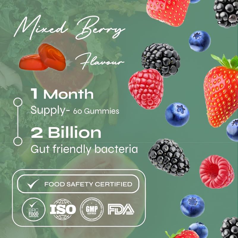 Known Delicious Debloat Gut Support Gummies - 2 Billion CFU Bacillus Coagulans & Vitamin C - Natural Mixed Berry Flavour - 60 Gummies, 1 Month Supply