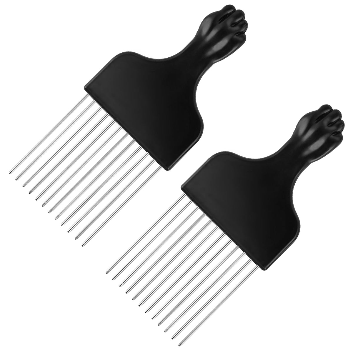 DIVINA VITAE 2 Pack Black Metal Hair Pick Afro Pick for Curly Hair Smooth Hair Pick Comb Wide Tooth Comb Professional Afro Comb for Women/Men Hair Styling Hairdressing Tool Teasing Pick Combs(Black)