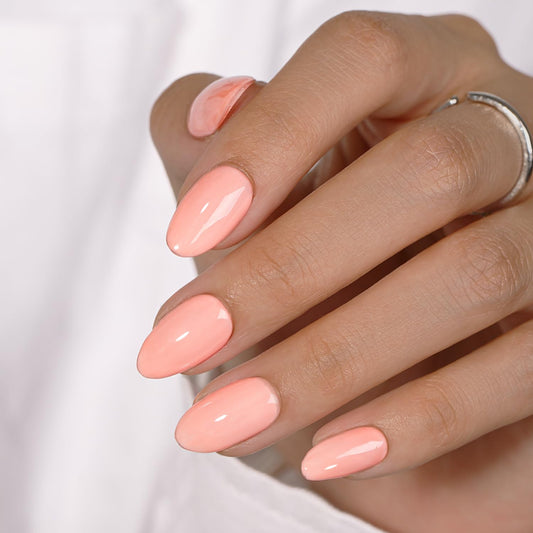 KQueenest Nude Pink Press on Nails Short Oval, Short False Nails with Glue, Opaque Solid Peach Pink Fake Nails Press ons, Reusable Soft Gel Stick on Nail for Women Finger Decoration, 24 Pcs