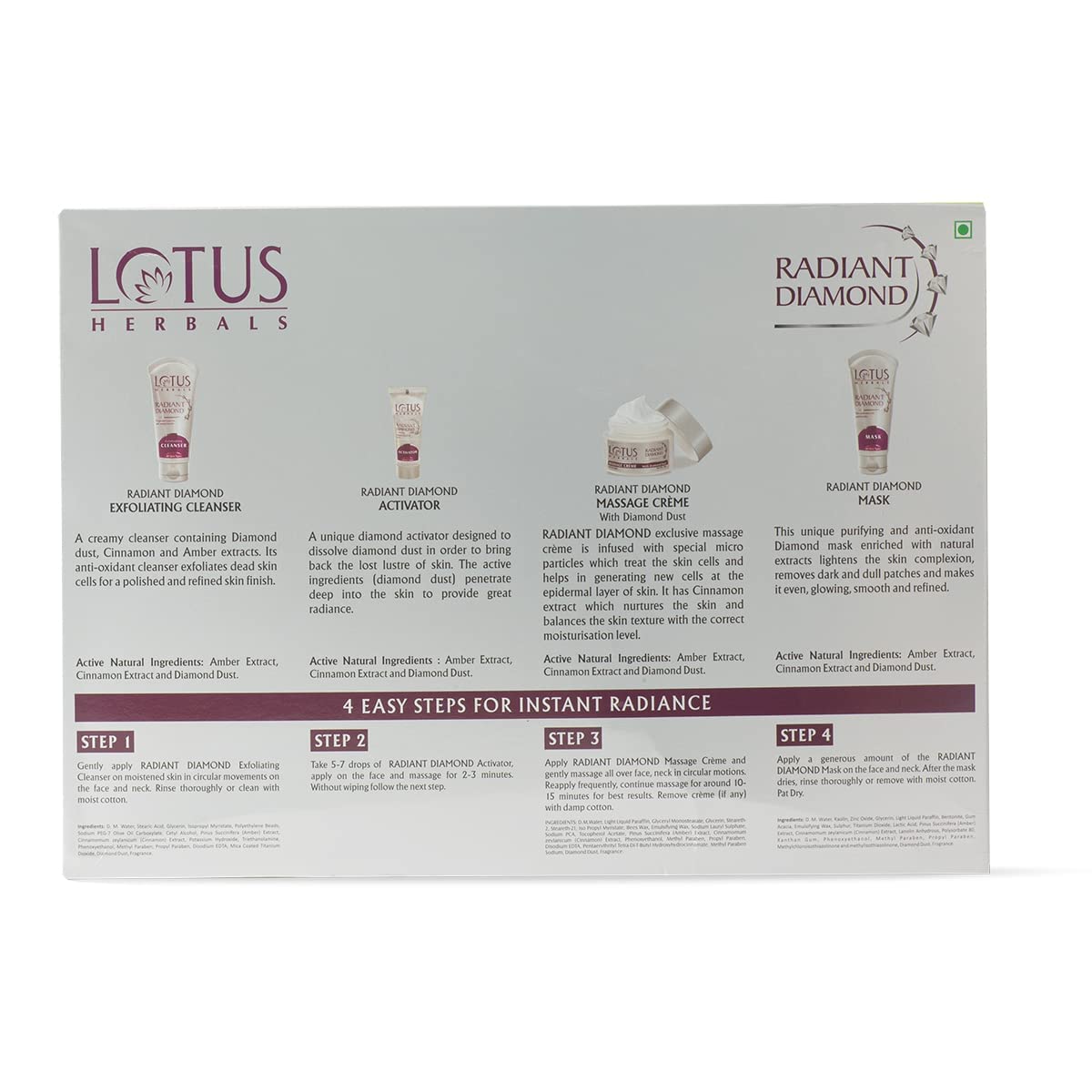 Lotus Herbals Radiant Diamond Facial Kit With Diamond Dust & Cinnamon 170g (Multi Use)