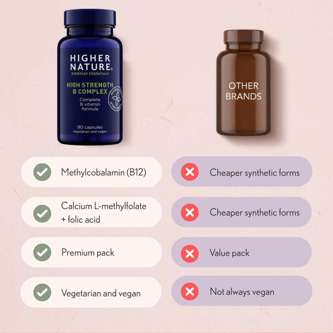 HIGHER NATURE Higher Nature - High Strength - Vitamin B Complex - Reduce Tiredness - Supports Nervous System - Vegan Friendly - 90 Capsules