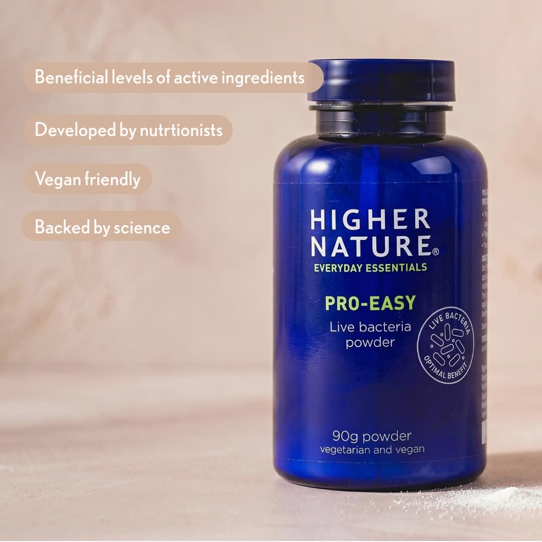 HIGHER NATURE Higher Nature - Pro-Easy - Multi-Strain Live Bacteria Powder - Probiotics for Gut Health - Suitable for The Whole Family - 90g Powder