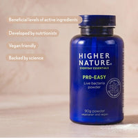 HIGHER NATURE Higher Nature - Pro-Easy - Multi-Strain Live Bacteria Powder - Probiotics for Gut Health - Suitable for The Whole Family - 90g Powder