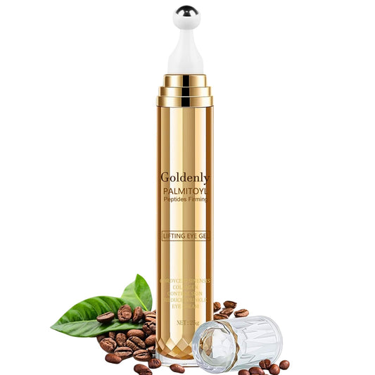 Trendyfave Golden Caffeine Eye Serum, Eye Cream With Palmitoyl Peptide, Caffeine Eye Cream For Dark Circles And Puffiness, Eye Care Eye Cream Anti Aging With 360°Massage Ball Reduce Eye Bags, Fine Lines