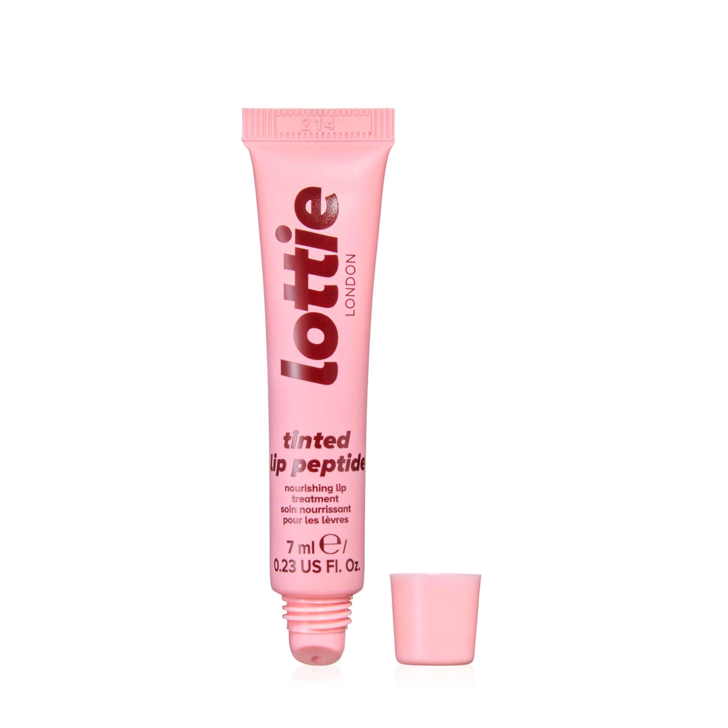 Lottie London Tinted Lip Peptide in Cotton Candy, Hydrating skincare/makeup hybrid lip balm with Shea Butter & Vitamin E to repair and nourish lips with a sheer, glossy tint