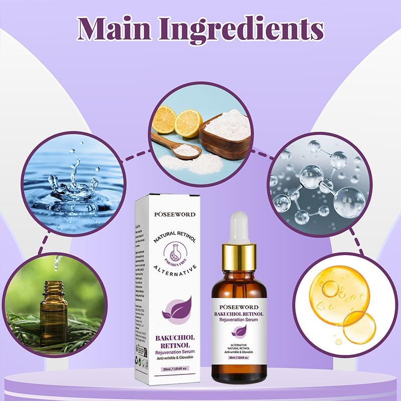 RETZLA Bakuchiol Retinol Rejuvenation Serum, Retinol & Vitamin for Wrinkles, Bakuchiol Retinol Face Serum, Retinol Serum for Wrinkles (2Pcs)