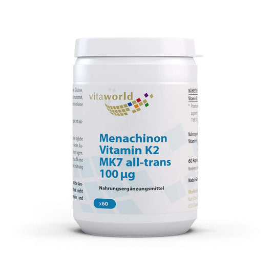 Vita World Menaquinone MK-7 Vitamin K2 All-Trans 100µg 60 Vegetarian Capsules Made in Germany