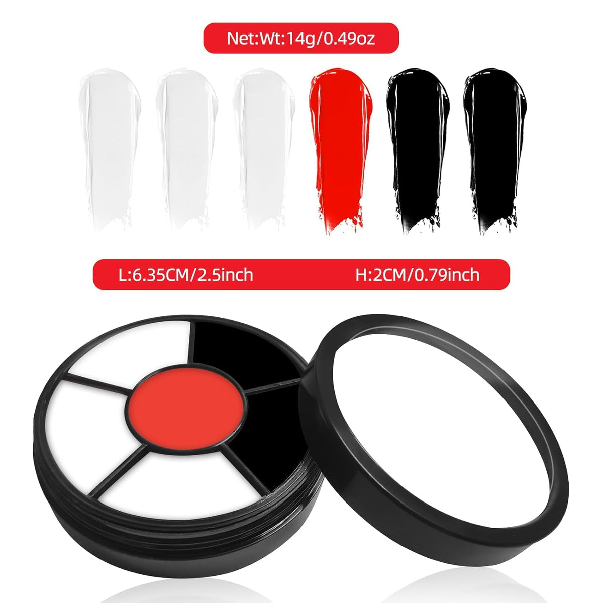 Go Ho Black White Red Face Paint Palette,Washable Formula Cream Clown Face Paint,Halloween Cosplay Face Paint,Body Paint SFX Makeup,Professional Clown Makeup Palette