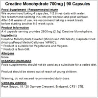 Peak Supps Creatine Monohydrate 700mg - 90 Capsules | Pure No Fillers