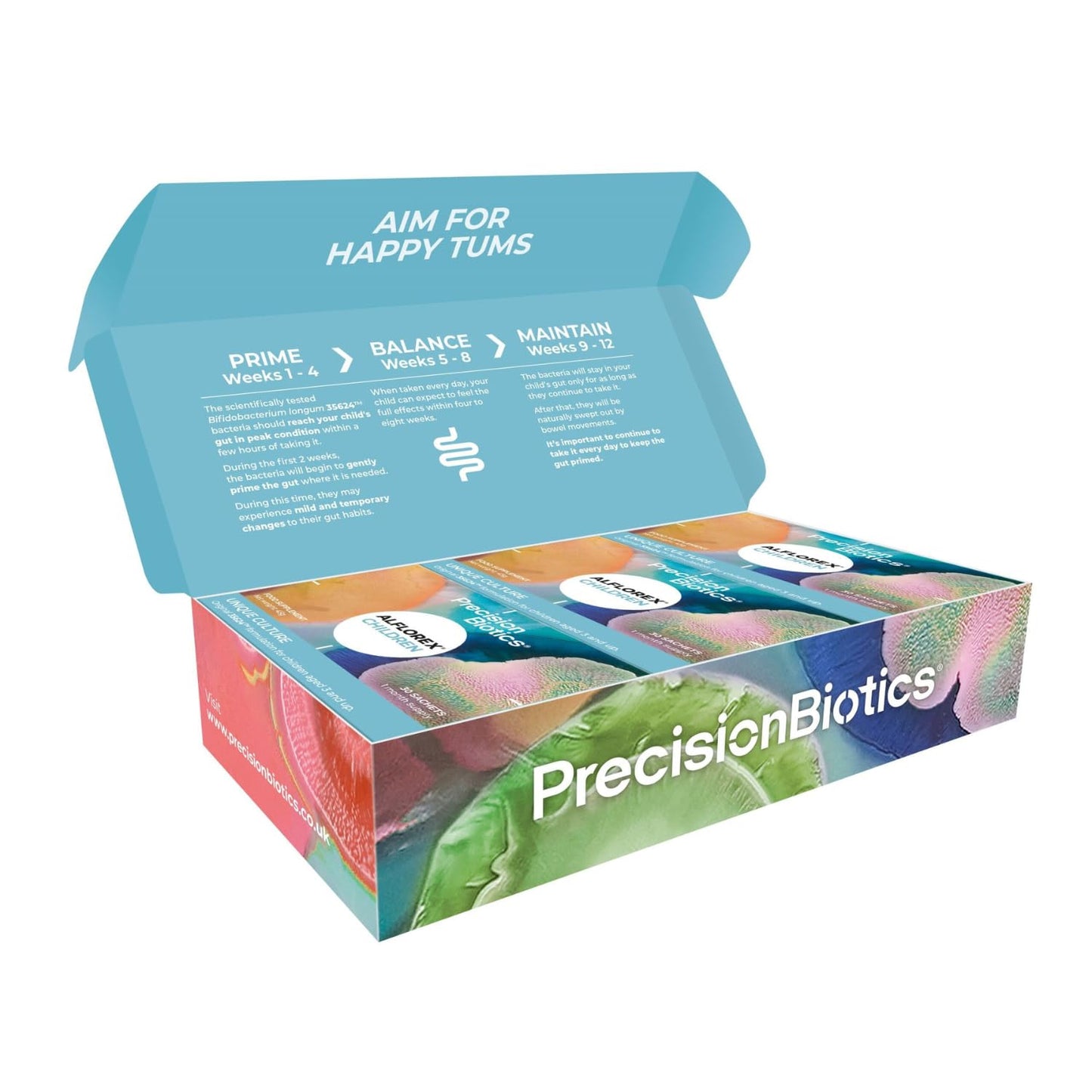 PrecisionBiotic Alflorex Children 12 Week Plan - Gut Health Probiotic Supplements with Unique Bifidobacterium Longum Bacteria Strain 35624 - Probiotics for Children Ages 3+ - Vanilla Flavour - 90 Powder Sachets