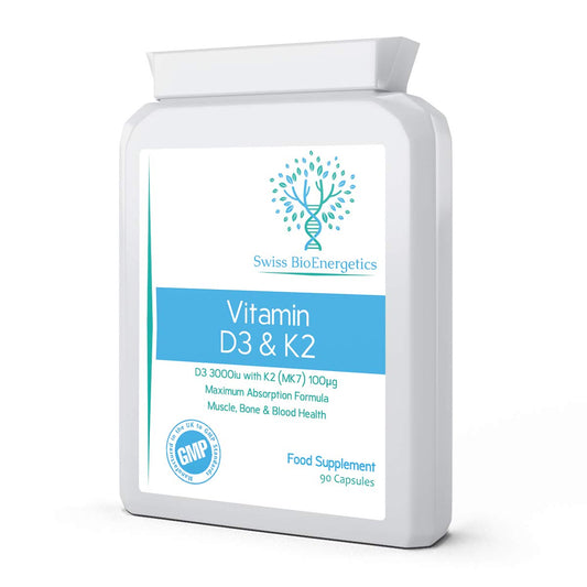 swiss bioenergetics Vitamin D 3,000 IU & Vitamin K2 100ug MK7 Vegetarian Capsules - 90-Day Supply of Vitamin D3 Supplement Source of Cholecalciferol – Exclusively Manufactured in The UK for Maximum Absorption