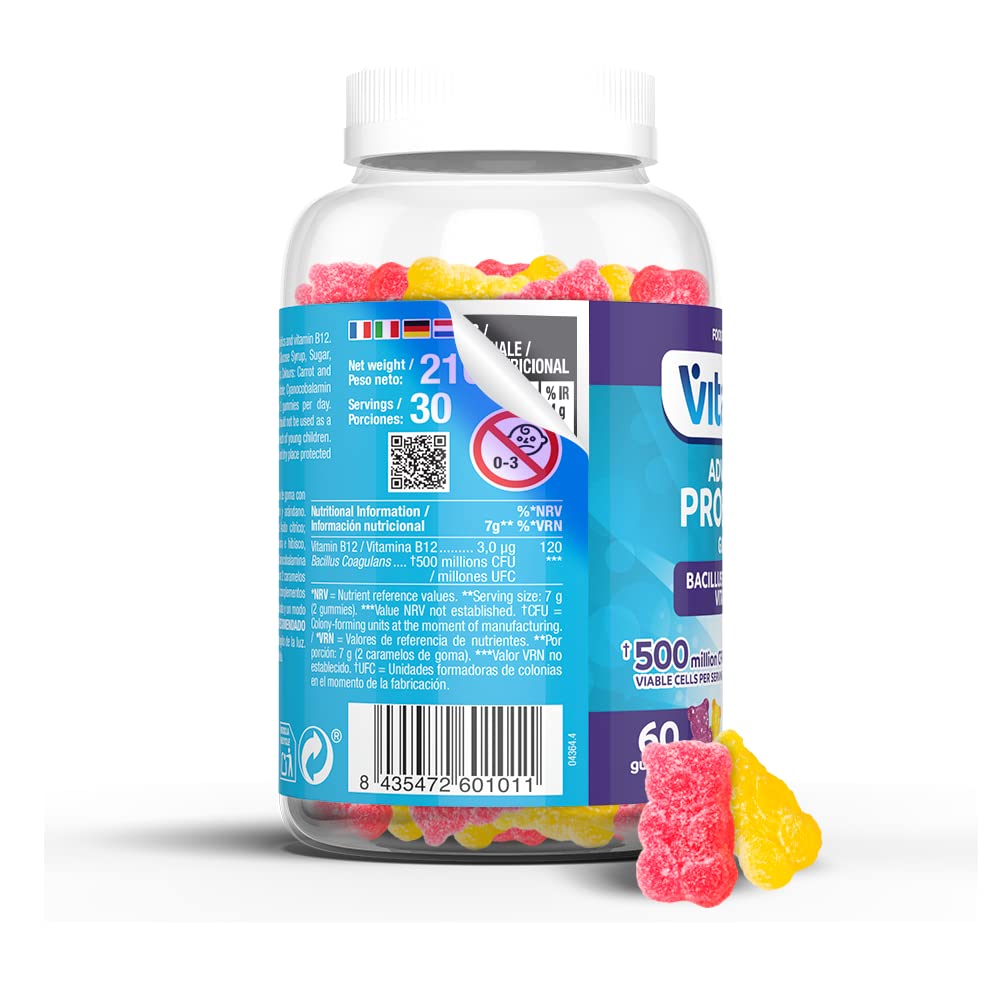 Vitaldin VITALDIN Probiotic Gummies – 500 Million CFU Bacillus Coagulans per Serving – 60 Chewable Gummies (1-Month Supply); Assorted Fruit Flavours – Digestive Support – Gluten Free – for Children & Adults