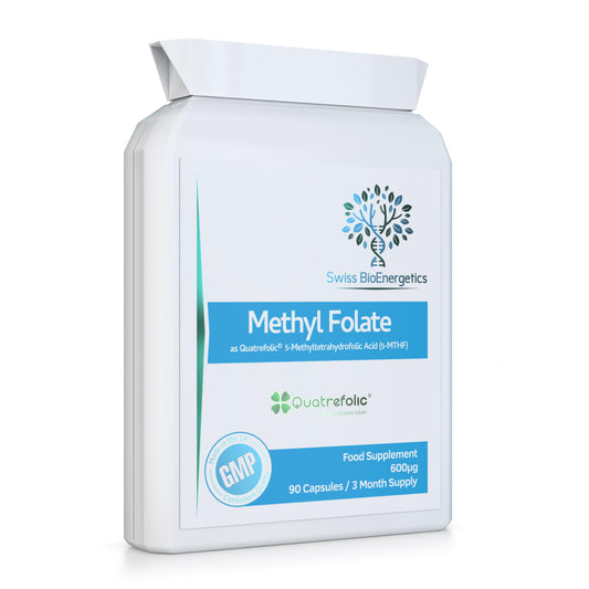 swiss bioenergetics Methyl Folate 600µg - 90 Capsules as Quatrefolic 5-MTHF Supplement 6S-5-methyltetrahydrofolate – the 4th Generation of Folate a Highly biologically Active Form of Folic Acid/Vitamin B9 - UK Made