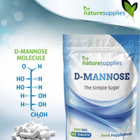 naturesupplies D-mannose Tablets 1000mg, 120 Pack - Vegan Friendly - Premium Coated High Strength Tablets - Naturesupplies