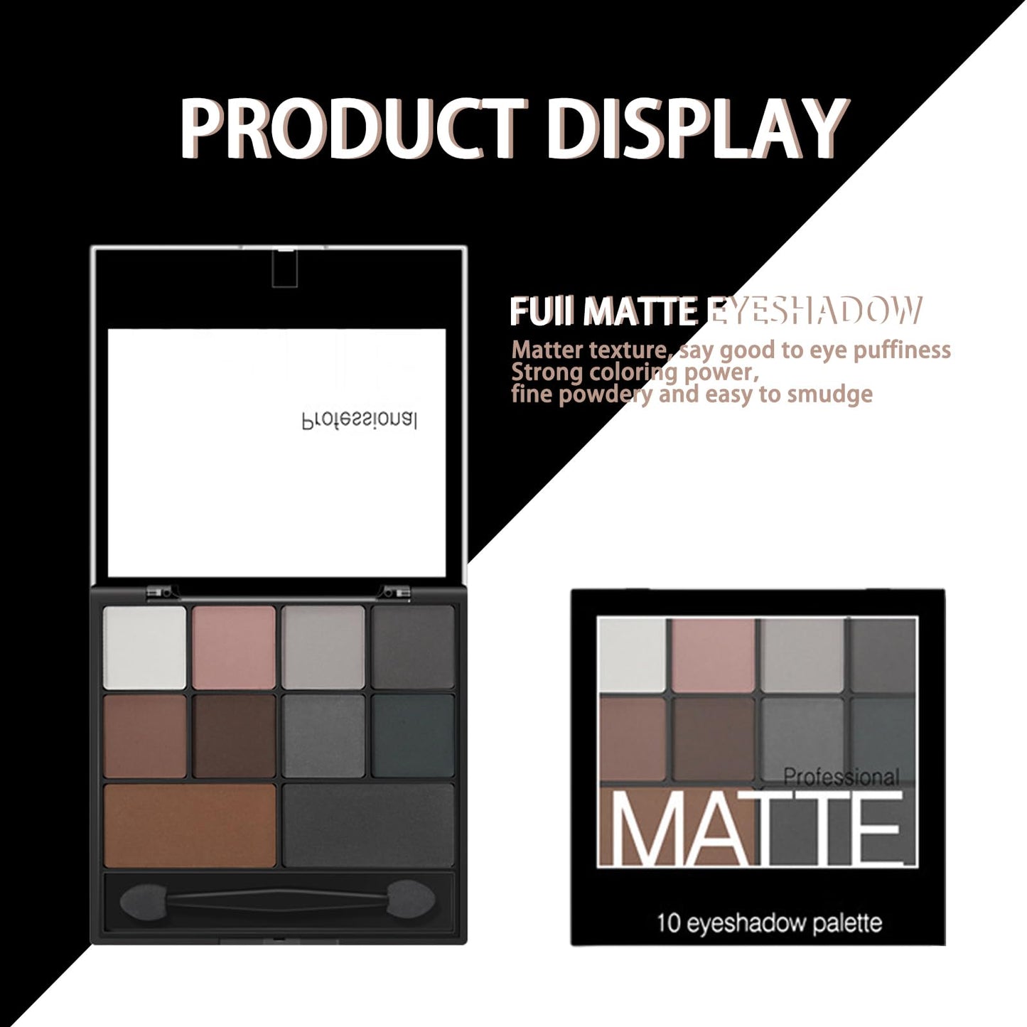 QUIWEN Smokey Eyeshadow Palette, Full Matte Smokey Eye Shadow Pallets for Women Highly Pigmented Black Eyeshadow Makeup Palette Waterproof Long Lasting Grey Eyeshadow With Dual-Ended Applicator Brush