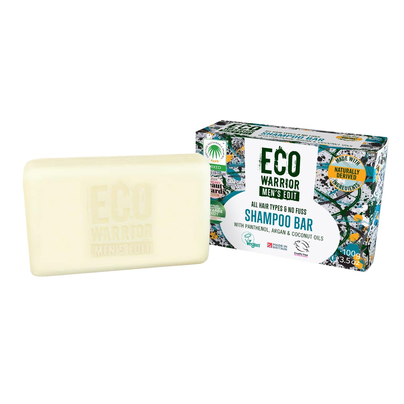 Little Soap Company Eco Warrior Men's Moisturising Shampoo Bar, Argan & Coconut, Vegan, 100g