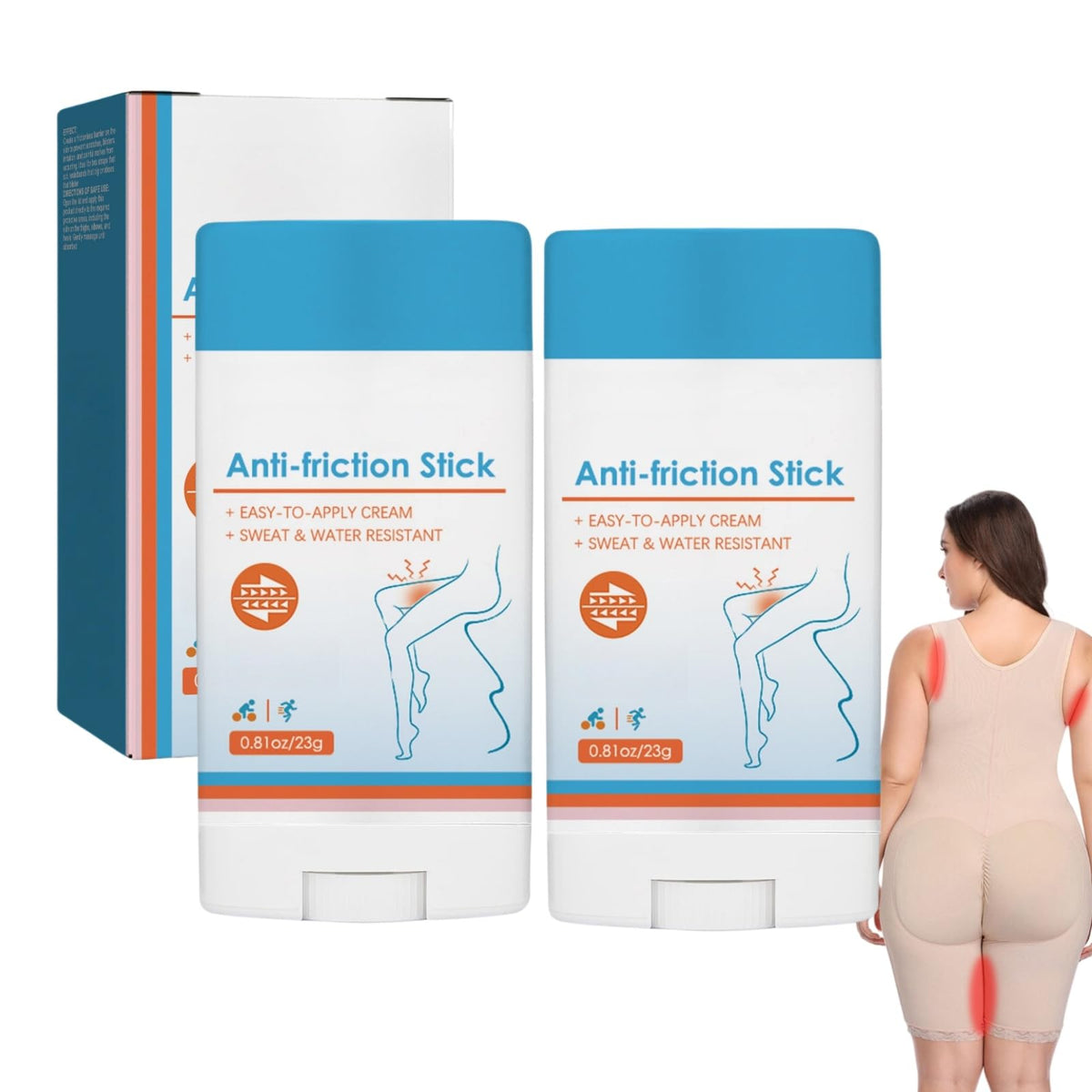 Fankayi 2PCS Anti-Chafe Stick,Waterproof Anti Chafe Stick,Glide Anti Chafing Stick,Thigh Anti Chafe Stick,Running Chafe Stick,Body Anti-Chafe Balm for Heel,Lower Arm,Legs,Skin Protection,Moisturizing