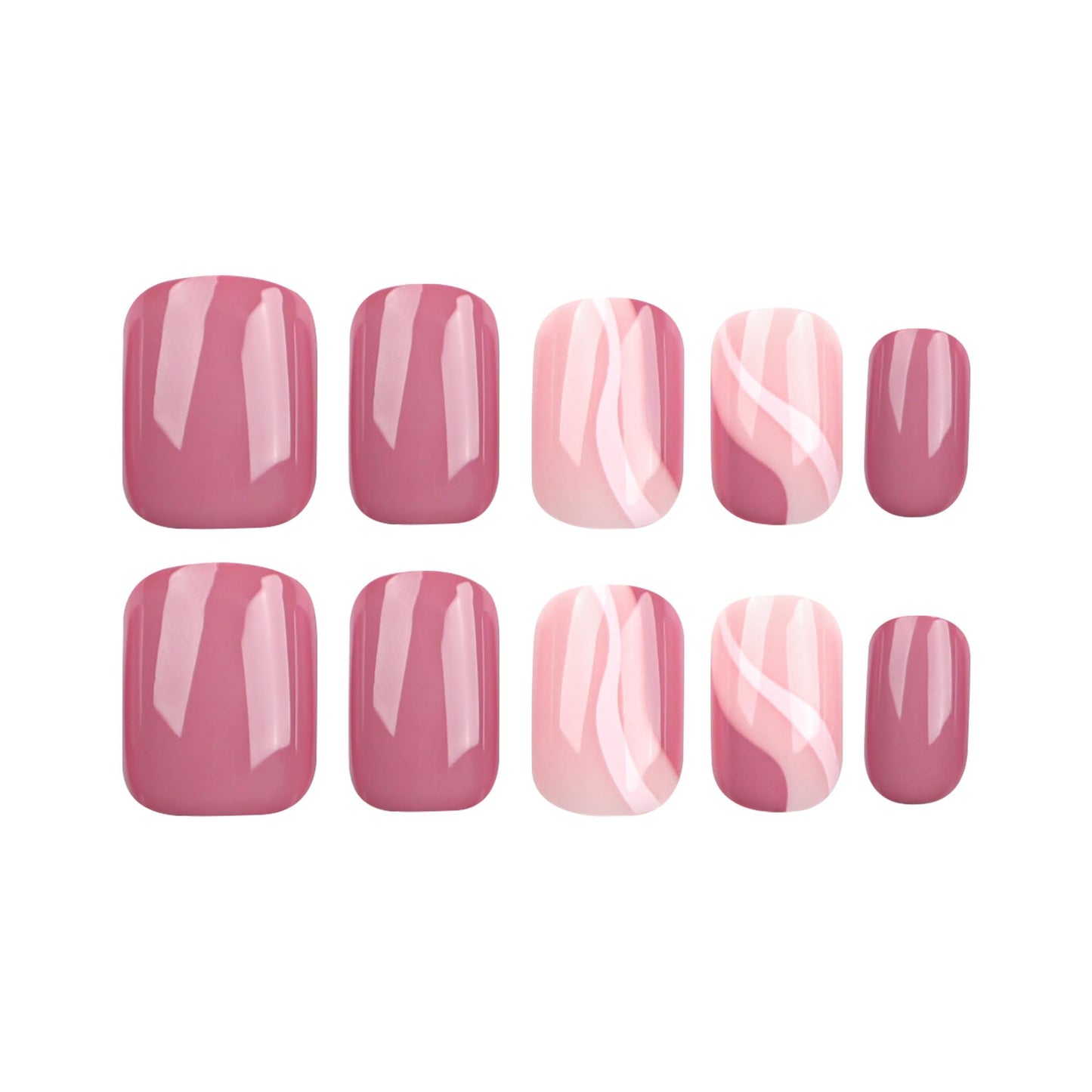 SINLOV Medium Square Fake Nails Pink Nude French False Nail Glossy Full Cover False Nails Press on Nails for Women and Girls