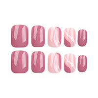 SINLOV Medium Square Fake Nails Pink Nude French False Nail Glossy Full Cover False Nails Press on Nails for Women and Girls
