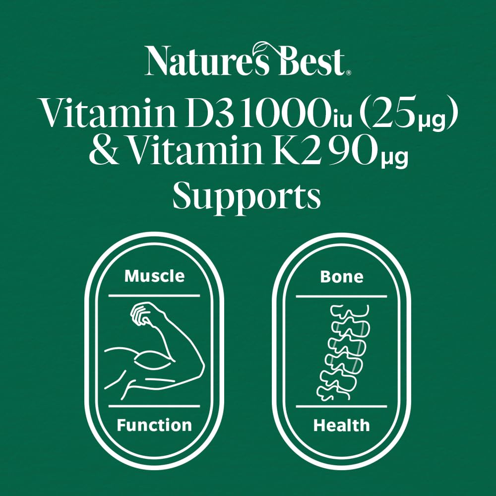NATURE'S BEST Nature's Best Bone & Immune Boost - High Strength Vitamin D3 1000iu & K2 90µg - Optimal Support for Bones, Teeth, and Immune Function - UK Made - 60 Capsules (2 Months' Supply)