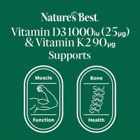 NATURE'S BEST Nature's Best Bone & Immune Boost - High Strength Vitamin D3 1000iu & K2 90µg - Optimal Support for Bones, Teeth, and Immune Function - UK Made - 60 Capsules (2 Months' Supply)