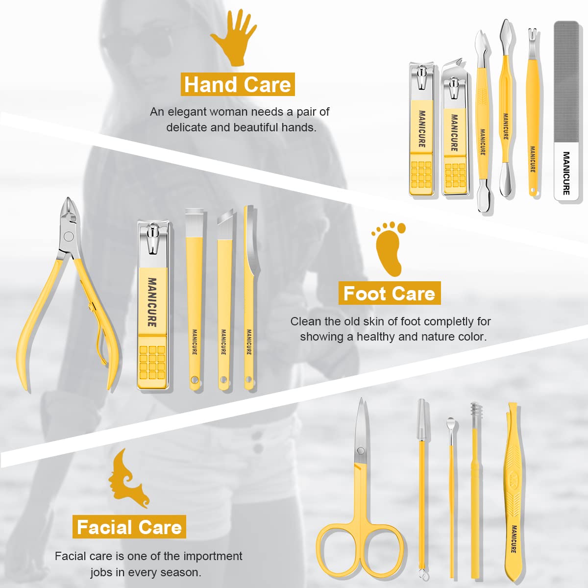 Leipple Manicure Set Professional Nail Clippers Pedicure Kit, 16 pcs Stainless Steel Nail Care Tools Grooming Kit with Luxurious Travel Leather Case for Thick Nails Men Women Gift (Yellow)