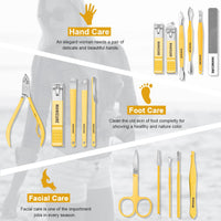 Leipple Manicure Set Professional Nail Clippers Pedicure Kit, 16 pcs Stainless Steel Nail Care Tools Grooming Kit with Luxurious Travel Leather Case for Thick Nails Men Women Gift (Yellow)