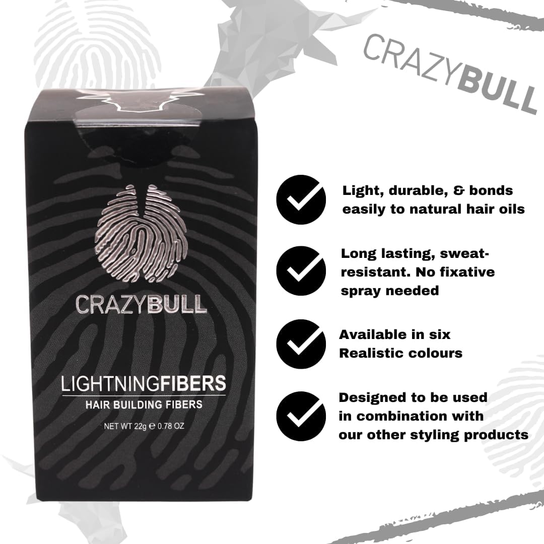 CrazyBull Hair Building Fibre - Long-Lasting, Easy Apply Hair Fibre Concealer for Thinning Hair & Bald Spots - Vegan & Cruelty-Free Hair Thickening Fibre for Men & Women - Crazy Bull, 22g, Blonde