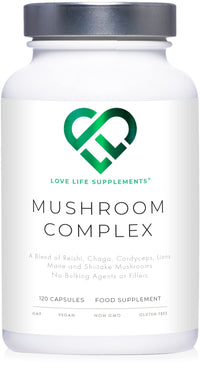 Mushroom Complex by LLS | Contains 1000mg Reishi, Chaga, Cordyceps, Lions Mane and Shiitake Mushrooms | 120 Capsules - 2 Month Supply | No Fillers | Vegan | Love Life Supplements