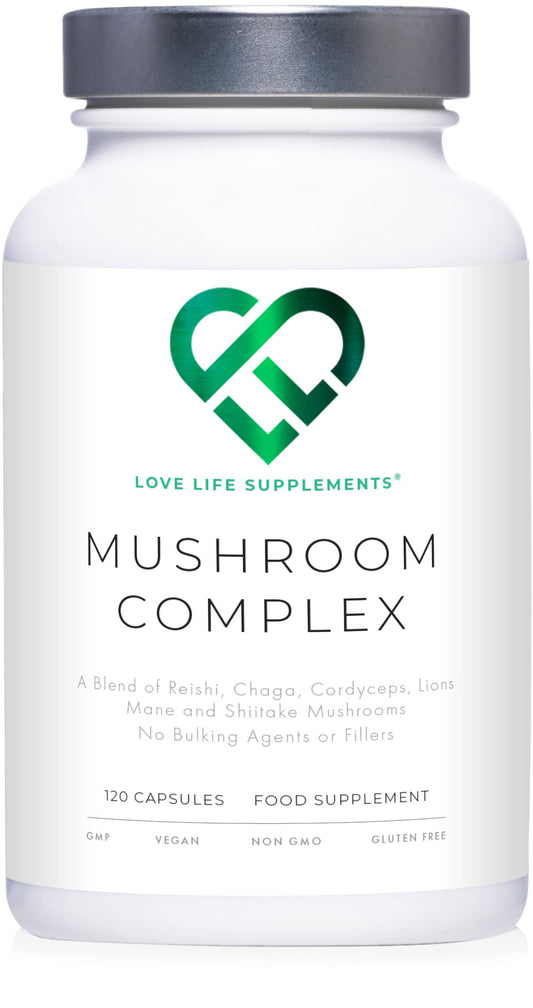 Mushroom Complex by LLS | Contains 1000mg Reishi, Chaga, Cordyceps, Lions Mane and Shiitake Mushrooms | 120 Capsules - 2 Month Supply | No Fillers | Vegan | Love Life Supplements