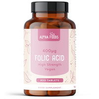 Folic Acid 400 mcg | 400 Vegan Vitamin B9 Tablets | Over 1 Year Supply | Pregnancy Care | Immune System & Growth of Maternal Tissue During Pregnancy | Alpha Foods
