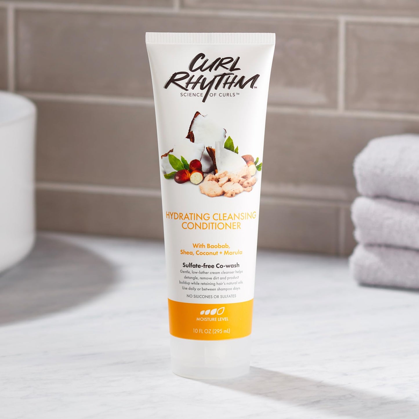 Curl Rhythm Hydrating Cleanser Conditioner - Co-wash with Shea, Marula, and Coconut - Curly Hair Conditioner - Removes Dirt and Buildup - 295 ml